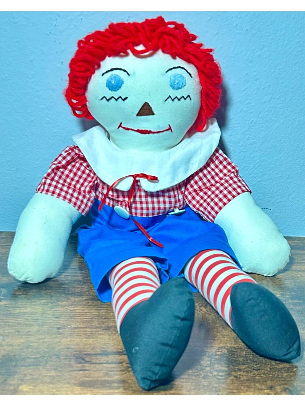 Vintage 1960s Knickerbocker Raggedy Andy Doll 20” Plaid Shirt “I Love You”